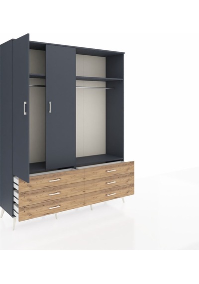 Hyperion Gardrop 4 Raflı 6 Çekmeceli 2 Askılı 176x44x221 Antrasit-antrasit/çam Antrasit/çam Hyperion Gardrop 4 Raflı 6 Çekmeceli 2 Askılı 176x44x221 Antrasit-antrasit/çam Antrasit/çam