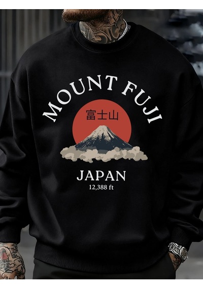 Startmore Tarzsokak Fuji Dağı Japonya Baskılar Erkekler Kazak Sonbahar Bisiklet Yaka Kazak Hip Hop Moda Üstleri P Siyah