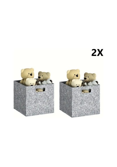 Dolap İçi Düzenleyici 2 Adet Organizer 3mm Keçe 32x32x32 Cm Çok Amaçlı Gri Keçe Kutu Gri
