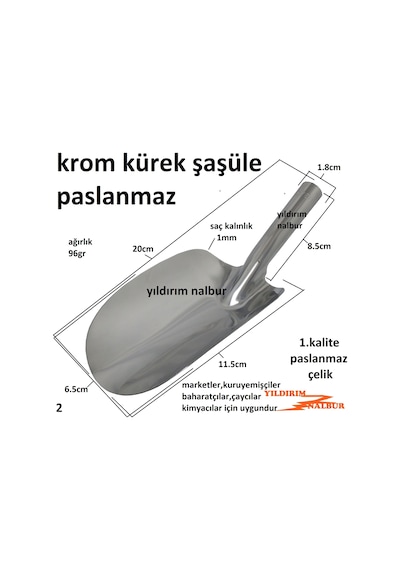 Şaşüle Gıda Küreği Krom Çelik Mini Boy Çiçek Alçı Küreği
