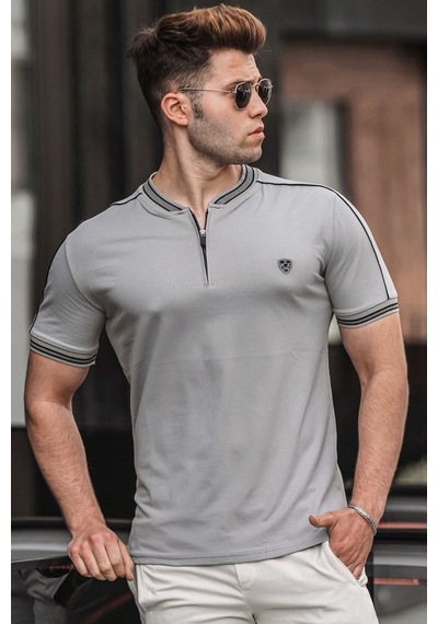 Madmext Madmext Gri Polo Yaka Erkek Tişört 9281-Gri