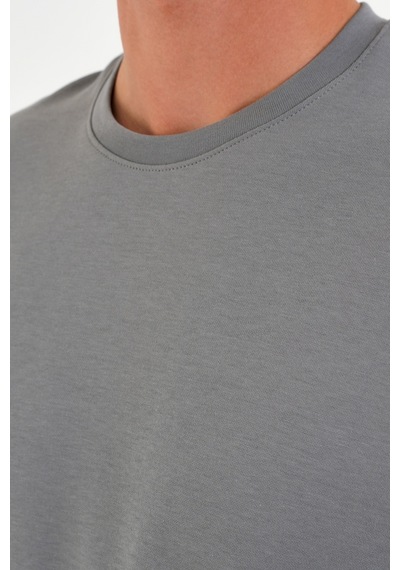 Blank Unisex Oversize Geniş Kesim Tişört %100 Pamuk Kalın Dokulu Bisiklet Yaka T-shirt Füme