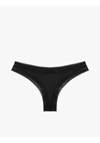 Koton Dantel Detaylı String Külot Siyah 7wlk30070mk