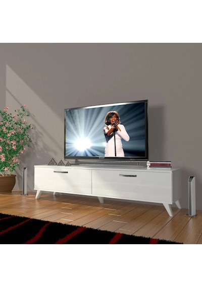 Decoraktiv Eko 140 Mdf Std Retro Tv Ünitesi Tv Sehpası - Parlak Beyaz Parlak Beyaz
