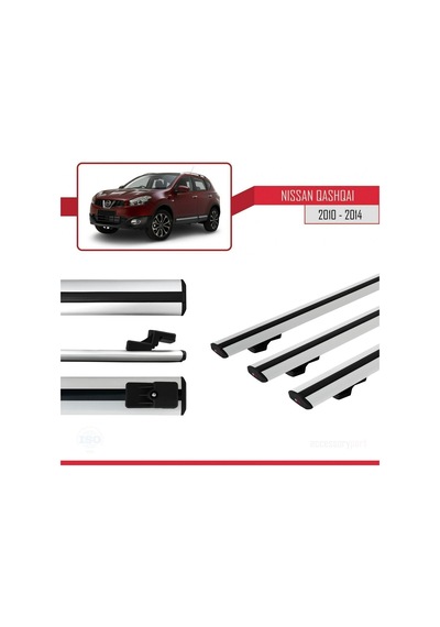 Nissan Qashqai 2010-2014 Arası İle Uyumlu Basic Model Ara Atkı Tavan Barı Gri 3 Adet