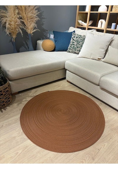 Mavaux Jüt Yuvarlak Hasır Görünümlü Klasik Halı Kilim Natural