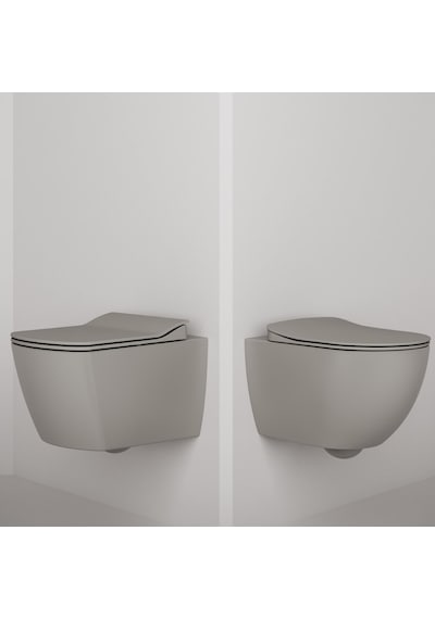 Creavit Free Kanalsız Cool Grey Asma Klozet Fe322, Creavit Free Duck Duroplast Yavaş Kapak Gri