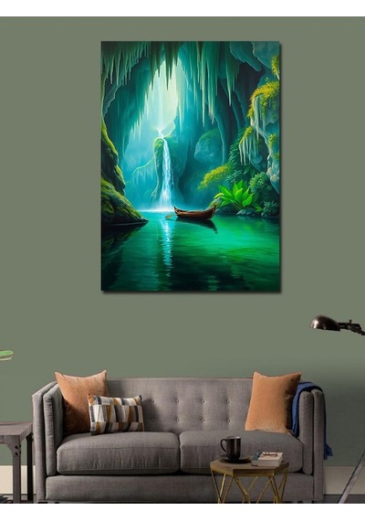 Kanvas Tablo Gizemli Şelale Ve Orman 100cmx140cm