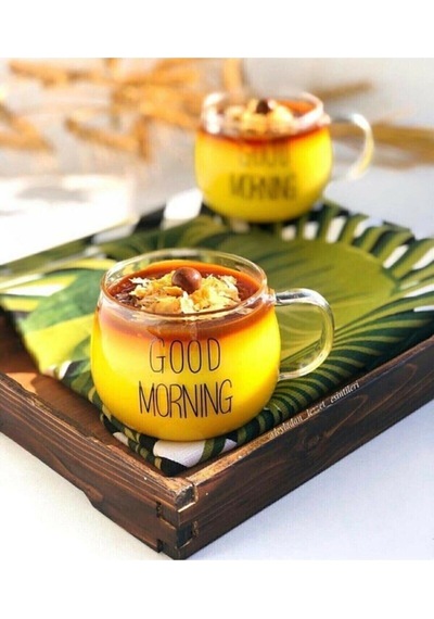1 Li Good Morning Günaydın 400 Ml Borosilikat Cam Kupa Şeffaf