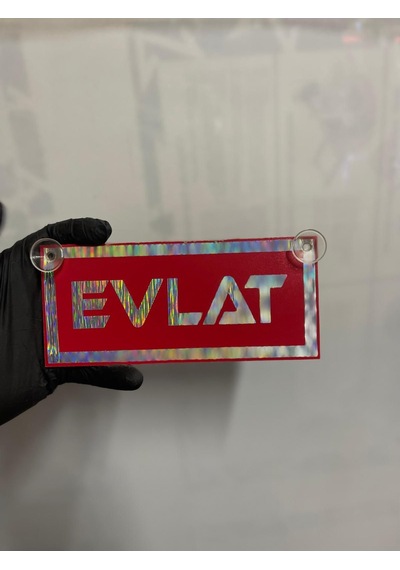 Kırmızı Renk Üzeri Hologram Renk Evlat Yazılı Vantuzlu Cam Süsü