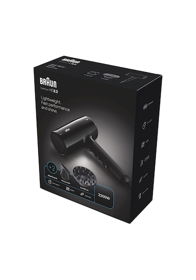 Braun Brhd225e Hd2.2 Iontec 2 Başlıklı 2200w Difüzörlü Siyah Saç Kurutma Makinesi