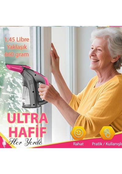 Ezere Clearview Şarjlı Cam Temizleyici Silme Makinesi Mikrofiber Başlıklı, Siyah Diğer