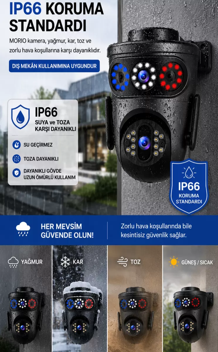 Mpia Morıo Wifi 8mp Fullhd Dual Lens Hareketli+sabit Akıllı Güvenlik Kamerası Hieasy Gece Görüş Sesli Kişi Takibi + 12v Adaptör