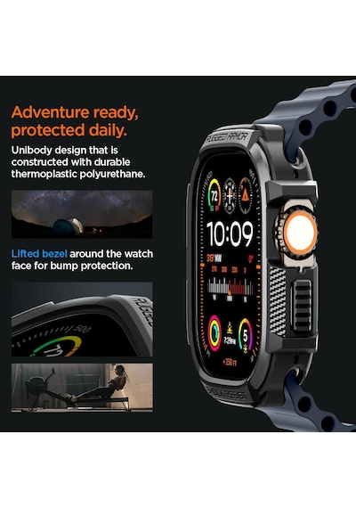 Apple Watch 49mm Ultra 4/3/2/1 İle Uyumlu Kılıf Rugged Armor Matte Black - Acs05456 Çok Renkli