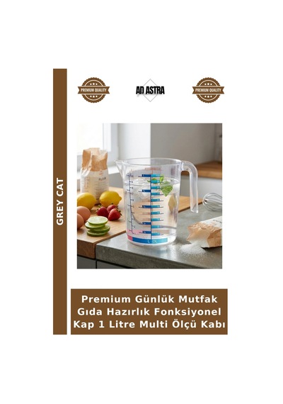 Premium Günlük Mutfak Gıda Hazırlık Fonksiyonel Kap 1 Litre Multi Ölçü Kabı Çok Renkli