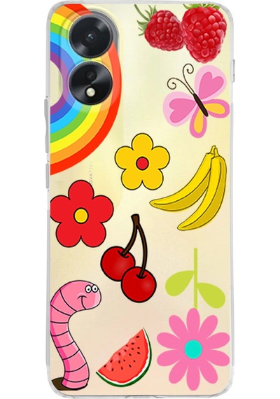 Oppo A38 İle Uyumlu Water Color 5 Baskılı Kamera Korumalı Şeffaf Kılıf Şeffaf