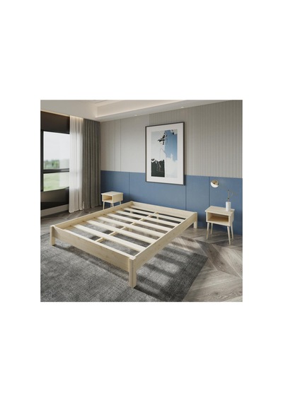 Loft Masif Ahşap Karyola Ve 2 Adet Komodin Vernik 90x190