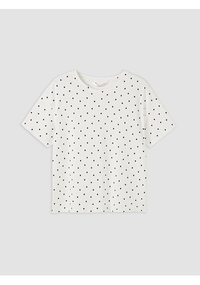 Lcw Dream Ekru Bisiklet Yaka Puantiyeli Kadın Pijama Üstü