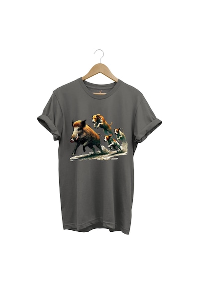 Avcılık Hunter Domuz Avı Ve Av Köpekleri Baskılı Regular Fit %100 Pamuk Gri T-shirt Antrasit