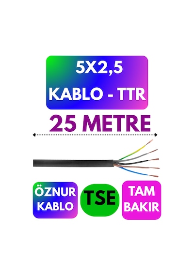 Öznur 5x2,5 Ttr Kablo Siyah Metre Seçenekli - 25 Metre