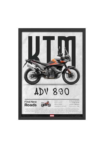 Ktm Adv 890 Siyah Ahşap Çerçeveli Poster, Dekoratif Motosiklet Duvar Tablosu