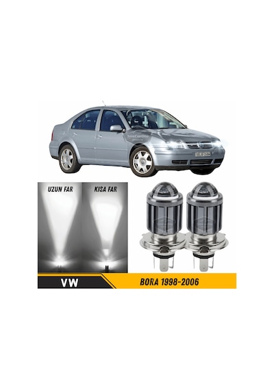 Vw Bora 1998-2006 Uyumlu Mercekli Far Ampulü Led Xenon Beyaz Renk Far Şimşek Etkili Csp Led Lamba Uzun Kısa 2 Adet Takım