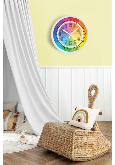 Eğitici Çocuk Odası Duvar Saati - 25cm - Önü Camlı Beyaz Kasa - Sessiz Mekanizma-jh0001 Beyaz