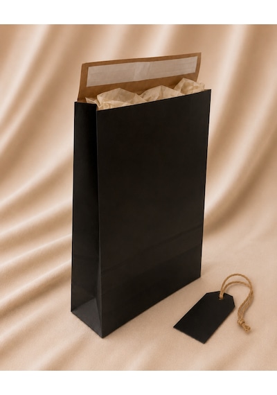Yapışkan Bantlı Kraft Kese Kağıdı, Siyah Renk, 30x40x10 Cm - 24'lü Paket, Hediye Ve Kargo Zarfı
