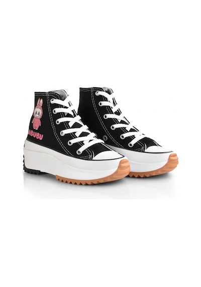 Labubu Baskılı Yüksek Taban Boğazlı Converse Siyah - Fuşya