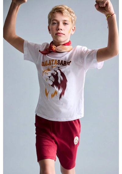 Defacto Galatasaray Kısa Kollu Pijama Üst Şort Pijama Alt 2li Pijama Takımı Erkek Çocuk H7511a826hswt34 Beyaz-wt34