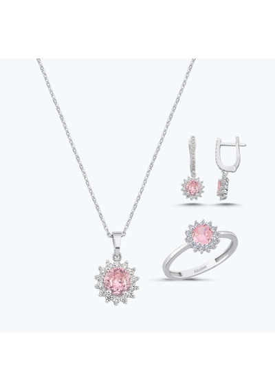 Altınbaş Pembe Taşlı Altın Üçlü Set Autk0036-b-24627-p-set