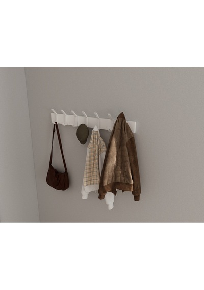 Hepsi3boyutlu Modern Duvar & Kapı Kanca Askılık - 7 Adet Beyaz Kanca Askılık - Model No : 1 Beyaz