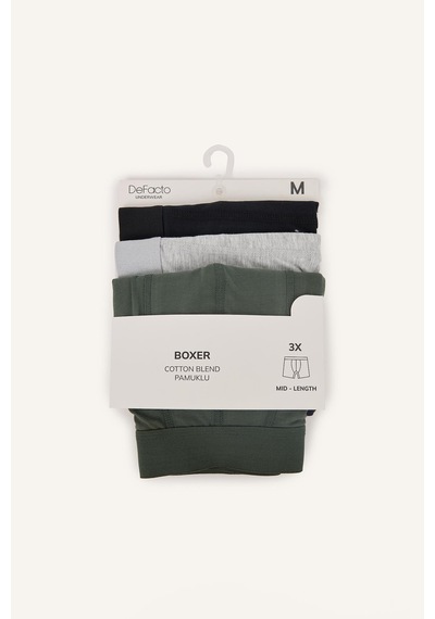 Defacto Regular Fit Beli Lastikli 3lü Pamuklu Boxer Seti I1733ax26aukh236 Haki-kh236