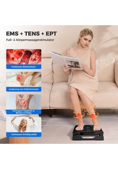 Knqze Ems Tens'li Ayak Masajı, 10 Mod, 20 Seviye, 4 Elektrot, Siyah