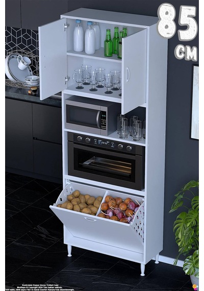 Asel 85 Cm Fırın Uyumlu 2 Göz Sepetli Çok Amaçlı Banyo Kirli Çamaşır Oyuncak Dolabı Beyaz 85x213x32