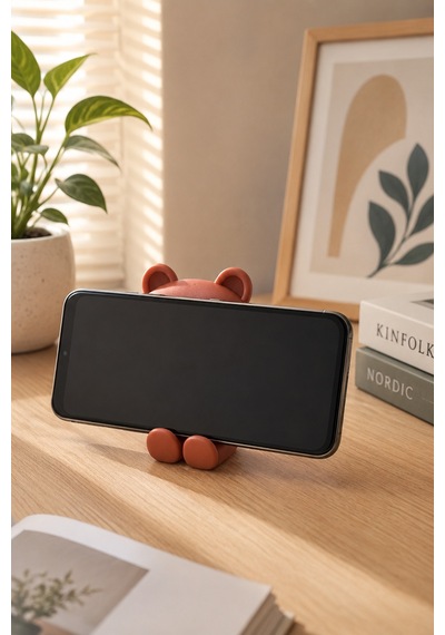 Ayıcık Figürlü Kahverengi Telefon Tutucu Stand Masaüstü Dekoratif Telefon Desteği Sevimli