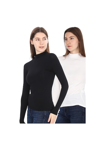 Penyebizden Kadın Modal Dik Yaka Slim Fit Tişört 2'li Paket-siyah-beyaz Penyebizden Kadın Modal Dik Yaka Slim Fit Tişört 2'li Paket-siyah-beyaz