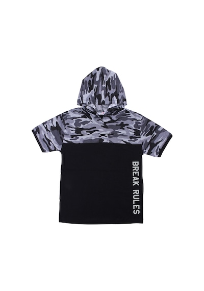 Fyk Kids Erkek Çocuk 3'lü Kamuflaj Desenli Kapri-baskılı Tişört- Kamuflaj Desenli Sweatshirt Alt Üst Takım Gri