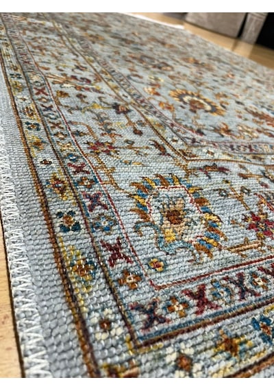 Melidia Rustik Serisi Vintage Salon Oturma Odası Halısı Mutfak Halısı Tozum Az İnce Makina Halısı Mavi Gri