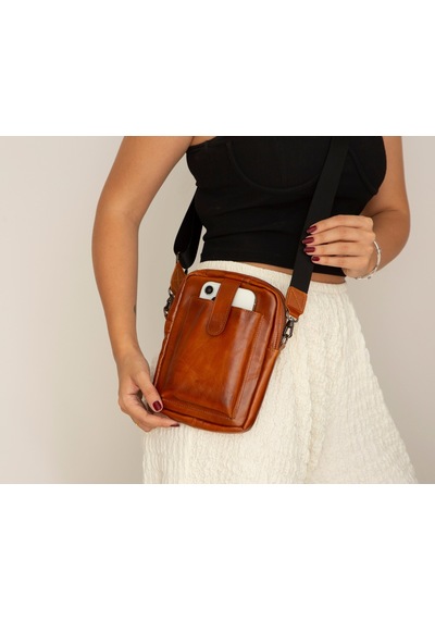Bloominbag Bloombag Cognac Brown Hakiki Deri Crossbody Çanta Taba