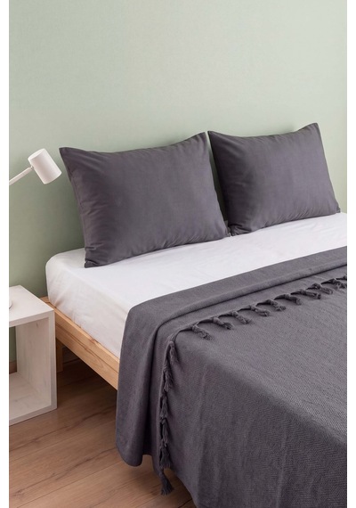 Antrasit Natural Çift Kişilik Baskılı Pike & Yatak Örtüsü 200x230 Cm