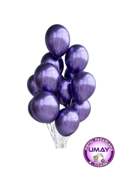 10 Adet 12 İnç Metalik Balon Helyum Uyumlu Parlak Lateks Parti & Organizasyon Balonu Mor