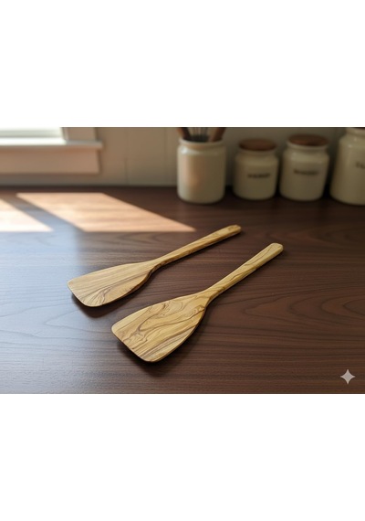 Zeytin Ağacı Spatula 2'li Set İnce Ve Hafif Omlet, Krep, Krep Ve Hafif Tavada Kızartmak İçin Mükemmel Diğer