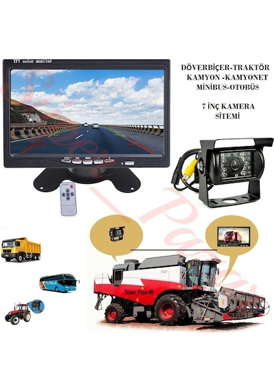 Döverbiçer Traktör Arka Görüş 18 Led Kamera Sistemi Monitör 7 İnç