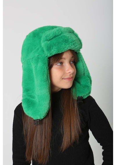 Çocuk Çıtçıtlı Kürklü Kulaklıklı Peluş Bere Şapka Rkş-ç-03 Benetton Yeşil
