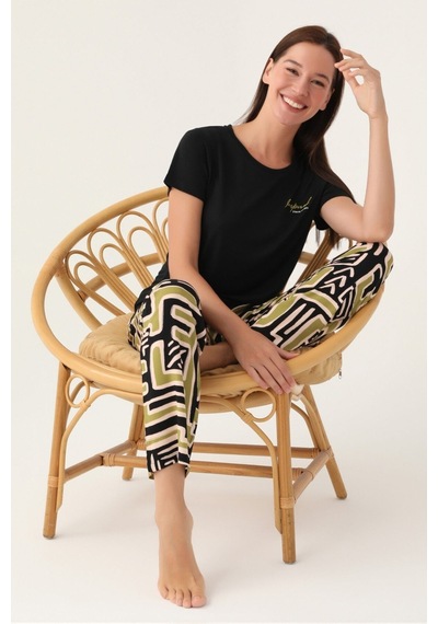 Pierre Cardin Pc8818-s Pisel Siyah Kadın Kısa Kol Pijama Takım 001