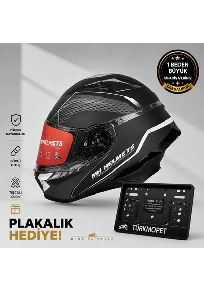 Mh Sports Çene Açılır Güneş Vizörlü Kask + Plakalık Mat Siyah