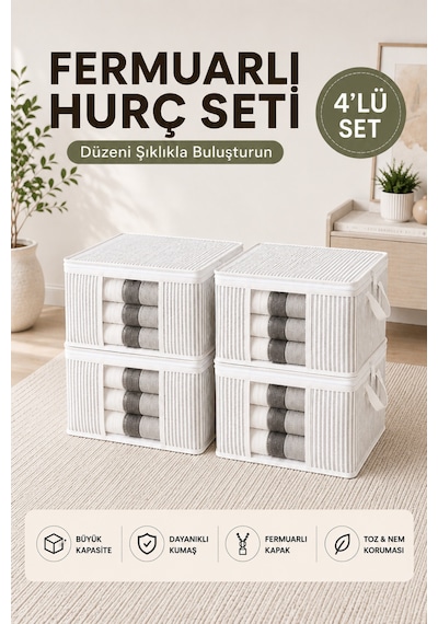 Formeya 4 Adet Lüks Pencereli Çok Amaçlı Çorap Hurcu 34x22x22 Cm Beyaz
