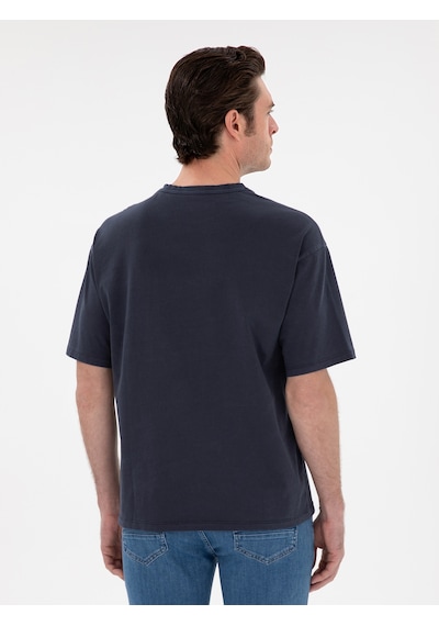 Lacivert Oversize Bisiklet Yaka T-shirt