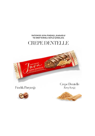 Juva Fındıklı, Kakaolu Ve Krep Kırıklı Sütlü Çikolata Bar, 30g